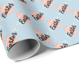Pink Easter Egg Wrapping Paper on Light Blue Presentpapper