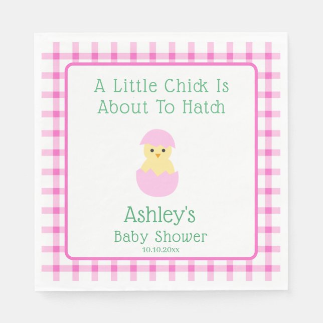 Pink Egg Little Chick To Hatch Girl Baby Shower  Pappersservett (Framsidan)