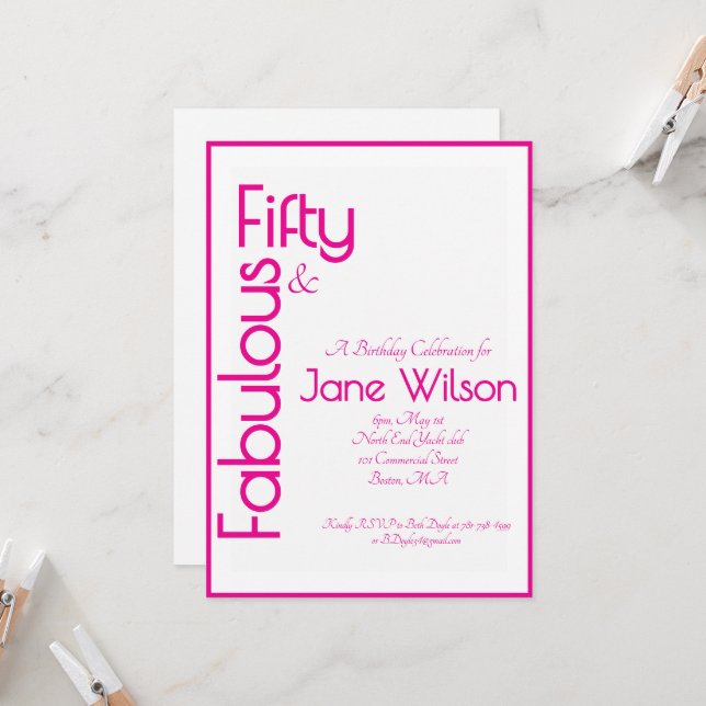 Pink Elegant 50th Birthday Invitation Inbjudningar (Fram/Back In Situ)