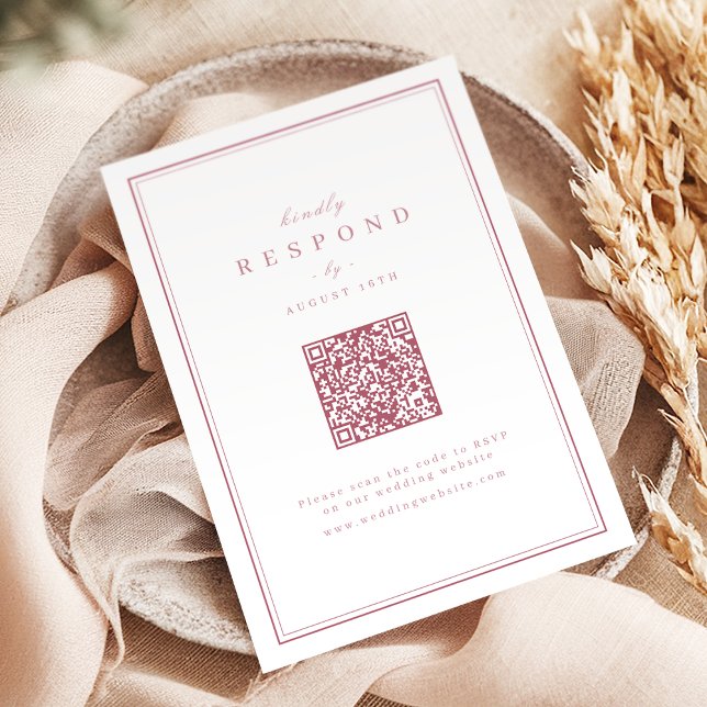 Pink Elegant borders gold classy QR code wedding OSA Kort (Pink Elegant borders gold classy QR code wedding RSVP Card)