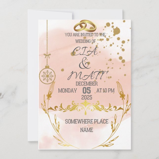 Pink Elegant Gold The Wedding Invitation Inbjudningar (Framsida)