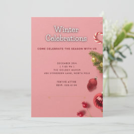 Pink Elegant Winter Celebration Christmas Party In Inbjudningar