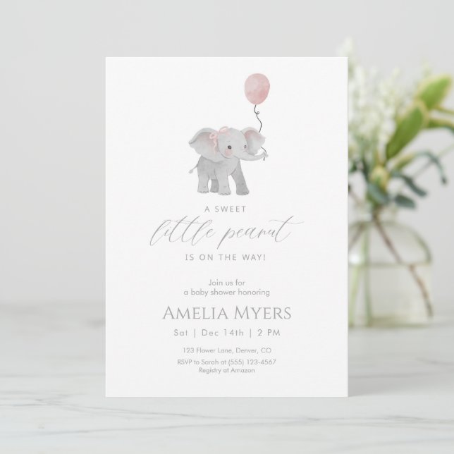 Pink Elephant Baby Shower Invitation Inbjudningar (Stående Fram)