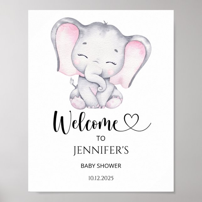 Pink Elephant baby shower welcome Poster (Framsidan)