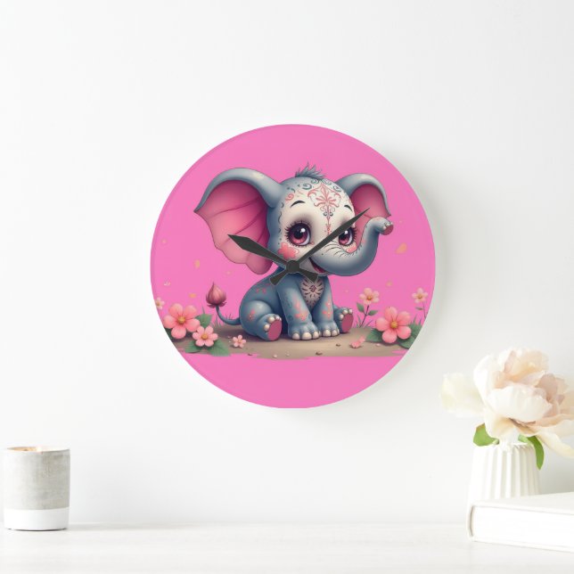 Pink Elephant Clock Stor Klocka (Hem)