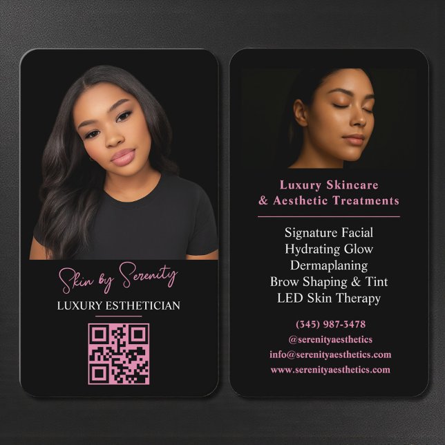 Pink Esthetician QR Code Luxury Black Beauty Visitkort (Skapare uppladdad)