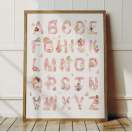 Pink Fairy Alphabet ABC Poster Kids Room Decor