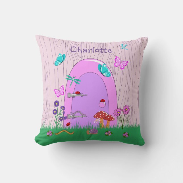 Pink Fairy Dor Throw Pillow Kudde (Framsida)