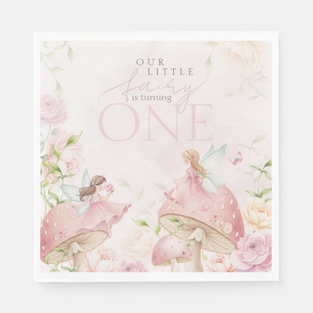 Pink Fairy Mushroom Floral Garden 1st Birthday Pappersservett (Framsidan)