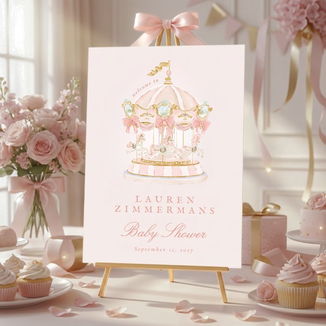 pink fairytale carousel baby shower welcome sign poster (Skapare uppladdad)