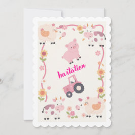 Pink Farm Birthday Invitation Template, Editable G Inbjudningar