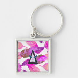 Pink Feathers Free spirited Flamingo Keychain Fyrkantig Silverfärgad Nyckelring