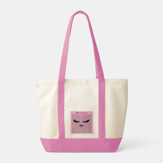 Pink Feminine Art Tote Bag – Lash & Lips Collage  Tygkasse (Baksida)