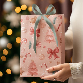 Pink Festive Christmas Whimsical Pattern Gift Bag 
