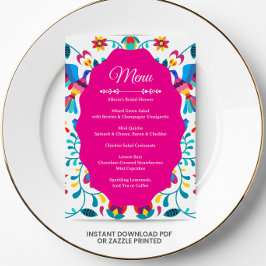 Pink Fiesta Floral Bridal Shower Menu Inbjudningar