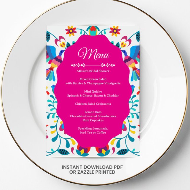 Pink Fiesta Floral Bridal Shower Menu Inbjudningar (Skapare uppladdad)