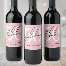 Pink Fifty 50th Birthday Vinflaska Etikett