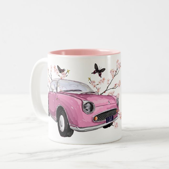 Pink Figaro coffee mug - koffiemok theemok roze Två-Tonad Mugg (Framsida vänster)