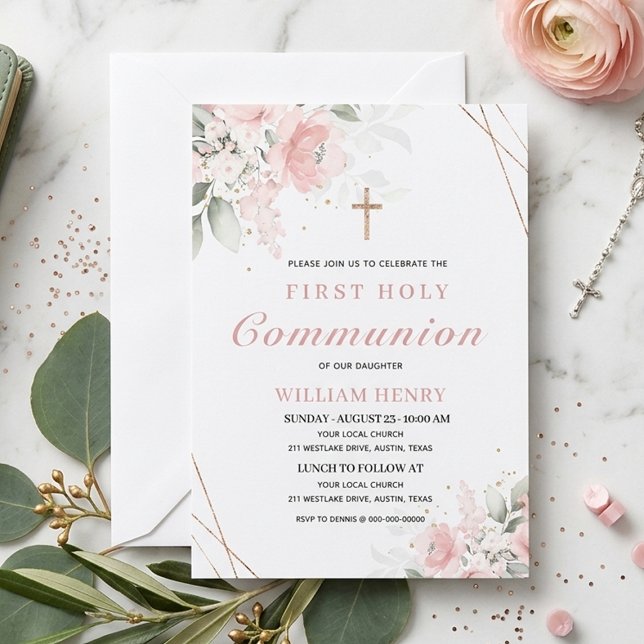Pink First Holy Communion Invitation  Inbjudningar (Skapare uppladdad)