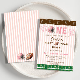 Pink First Year Down Football 1st Birthday Party Inbjudningar