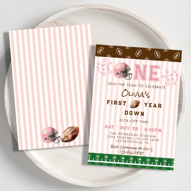 Pink First Year Down Football 1st Birthday Party Inbjudningar (Skapare uppladdad)