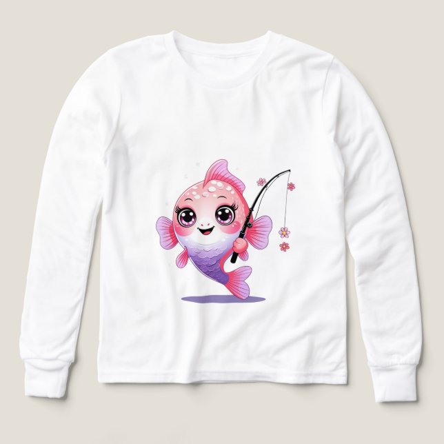 Pink Fishing Fish – Kids’ Long Sleeve Tee (Design framsida)