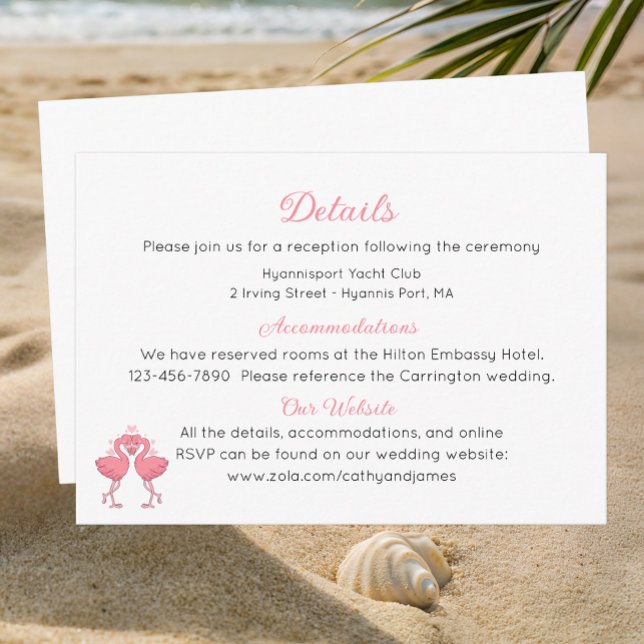 Pink Flamingo Beach Tropical Wedding Details  Tilläggskort (Skapare uppladdad)