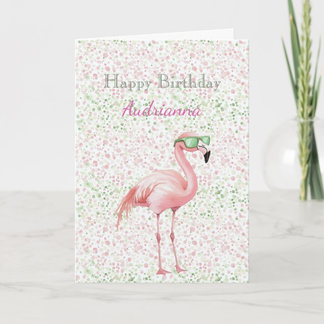 Pink Flamingo Birthday Kort (Framsida)