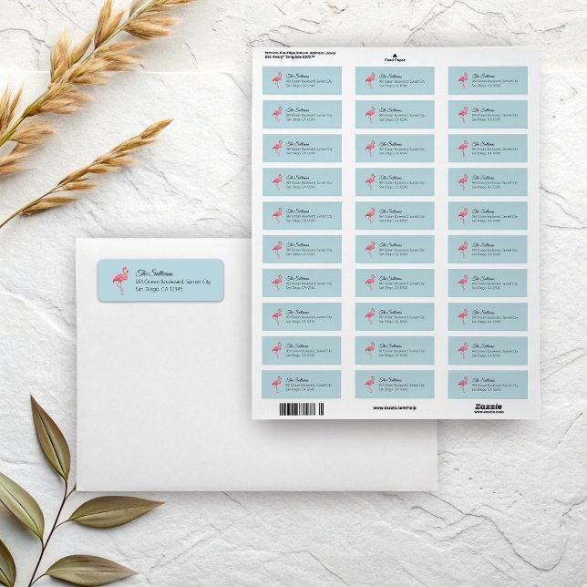 Pink Flamingo Blue Return Address Returadress Etikett (Pink flamingo on blue return address labels)