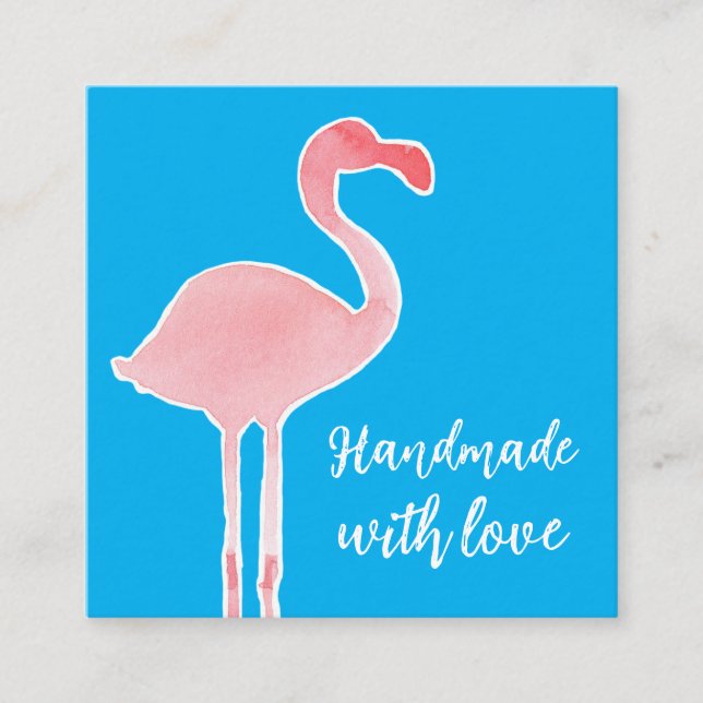 Pink Flamingo Handmade With Love Shop Fyrkantigt Visitkort (Framsida)