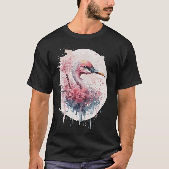 Pink Flamingo Japanese Cherry Blossom Sakura T Shirt (Framsida)