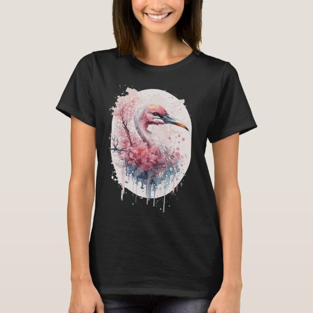 Pink Flamingo Japanese Cherry Blossom Sakura T Shirt (Framsida)