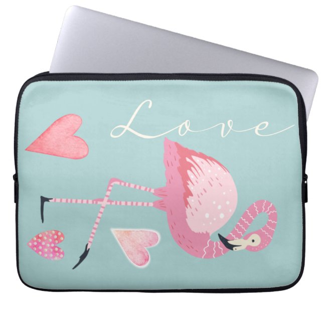Pink Flamingo Love Electronics Bag Laptop Fodral (Framsidan)