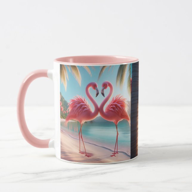 Pink Flamingo Love Tropical Beach Sun Mugg (Vänster)