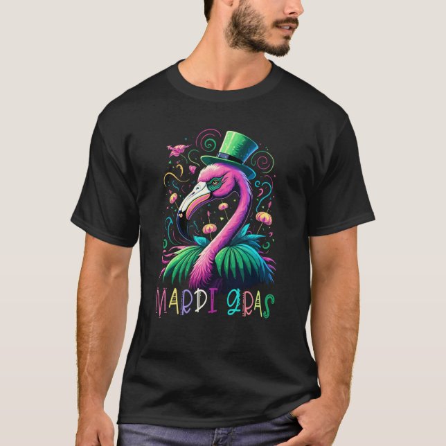 Pink Flamingo Mardi Gras Carnival Party T Shirt (Framsida)