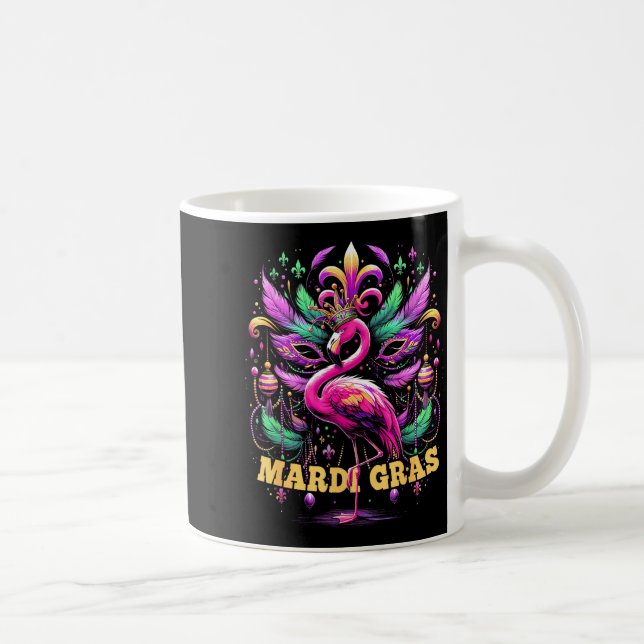 Pink Flamingo Mardi Gras Crown And Beads Mask Carn Kaffemugg (Höger)