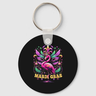 Pink Flamingo Mardi Gras Crown And Beads Mask Carn Nyckelring