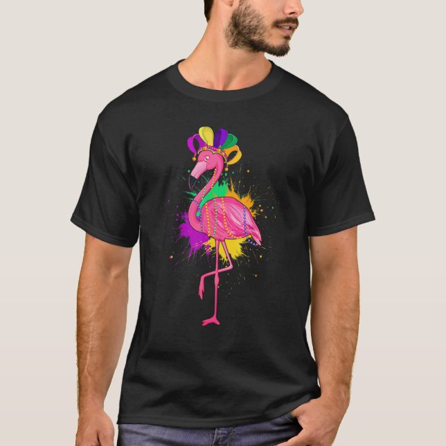 Pink Flamingo Mardi Gras Cute Animals Carnivals Fe T Shirt (Framsida)
