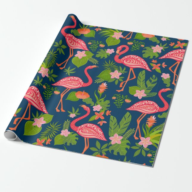 Pink flamingo ornament on a striped turquoise back presentpapper (Utrullad)