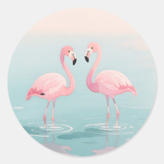 Pink Flamingo Pair Watercolor Serenity Runt Klistermärke