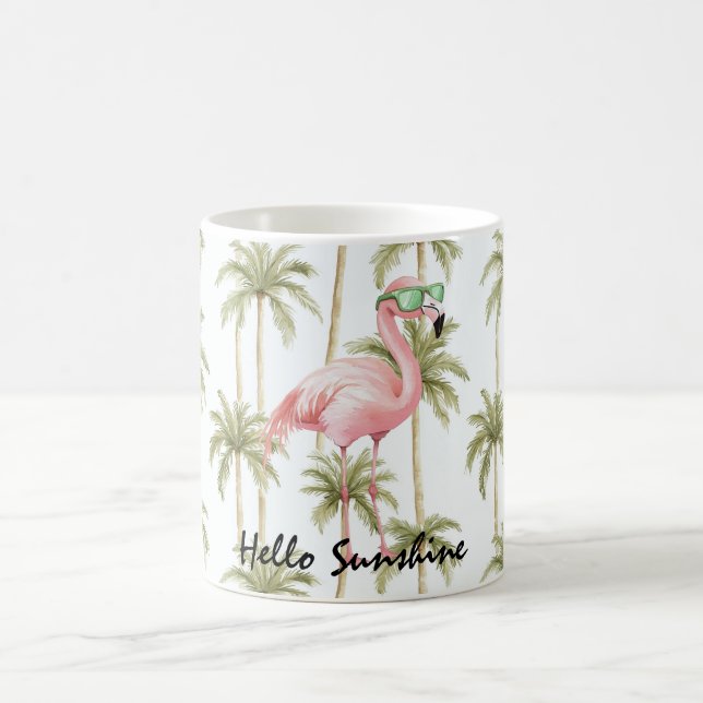 Pink Flamingo Palm Trees Kaffemugg (Center)