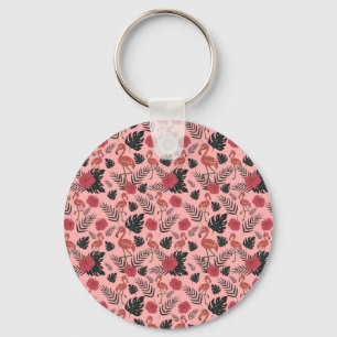 Pink flamingo seamless pattern flowers and leaves nyckelring