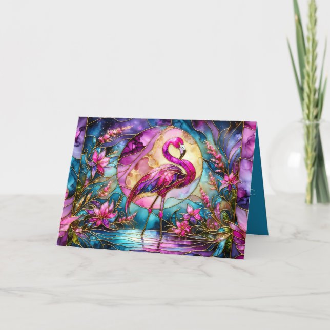 Pink Flamingo Stained Glass Mosaic Kort (Framsida)
