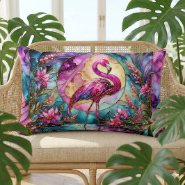 Pink Flamingo Stained Glass Mosaic Lumbarkudde