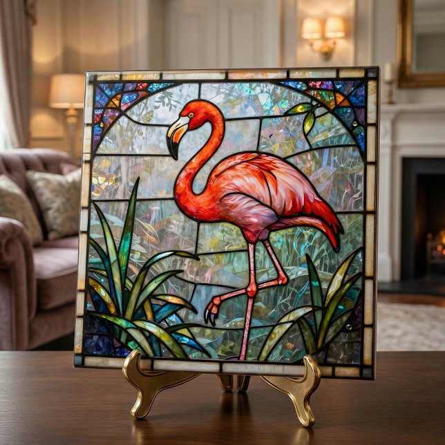 Pink Flamingo Tropical Faux Stained Glass Mosaic Kakelplatta (Skapare uppladdad)