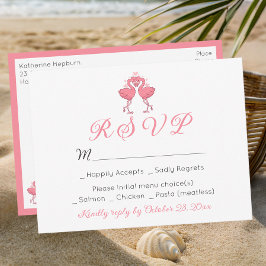 Pink Flamingo Tropical Hawaiian Beach Wedding RSVP Vykort