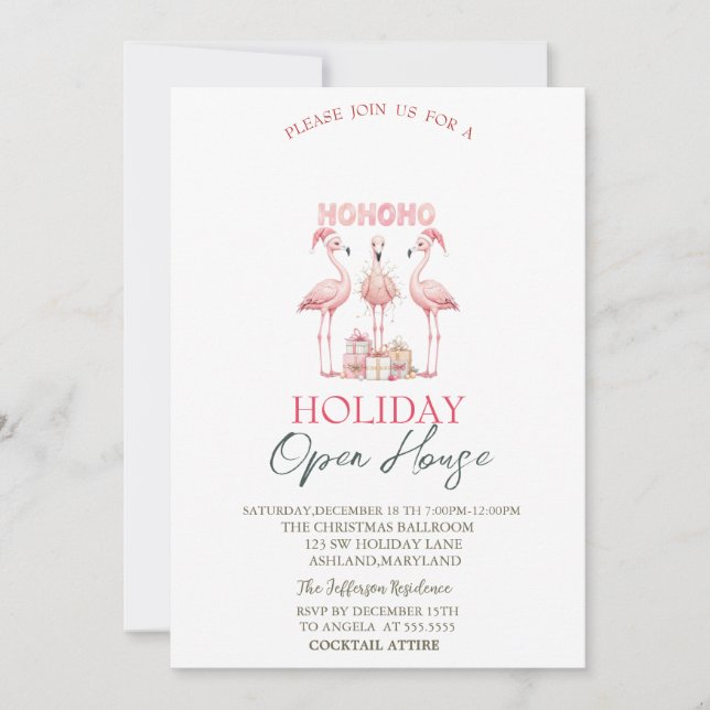 Pink Flamingos presenterar Holiday Open House  Inbjudningar (Framsida)