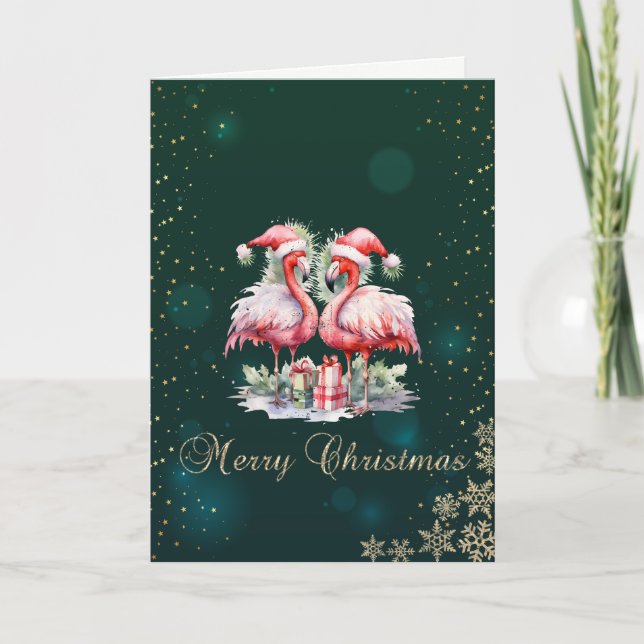 Pink Flamingos presenterar Snowflakes Holiday Helgkort (Framsida)