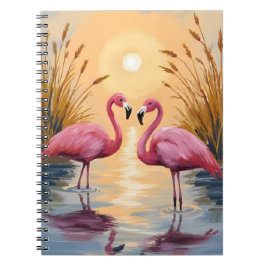 Pink Flamingos Sunset Animal Painting Anteckningsbok