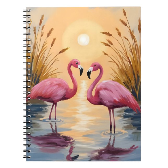 Pink Flamingos Sunset Animal Painting Anteckningsbok (Framsidan)